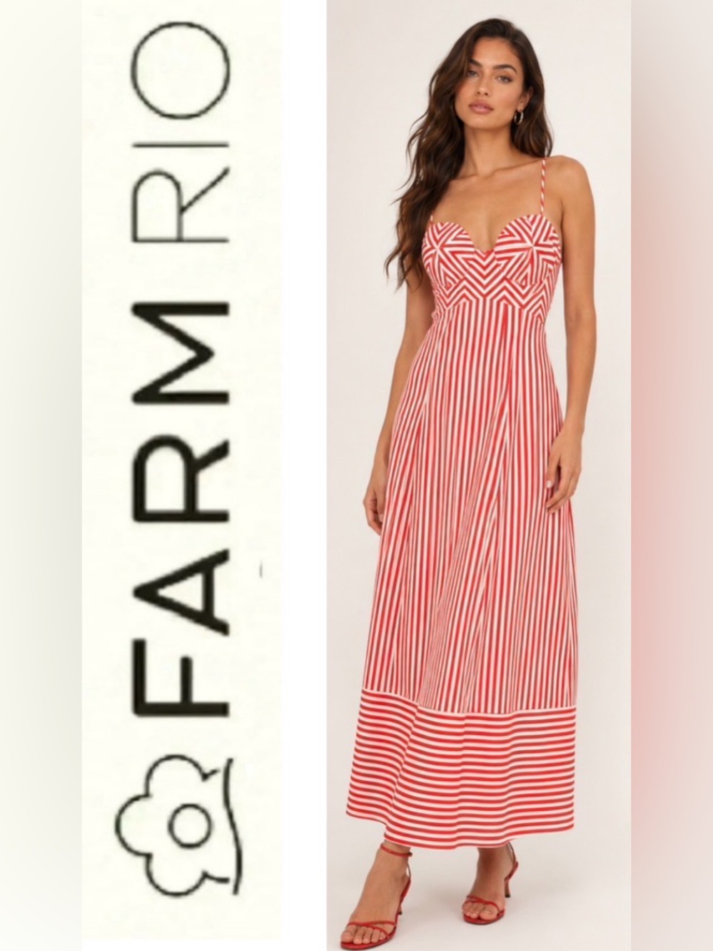 Farm Rio Off-White Checkered Stripes Sleeveless Maxi Dress- size M